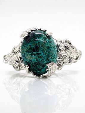 Chrysocolla (6 tcw) Dolphin Ring | Platinum Over Sterling Silver | Size 7 | NWOT